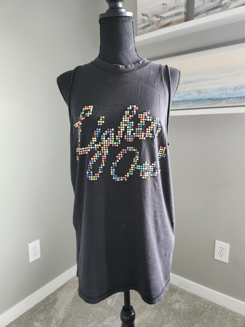 3.1 Phillip Lim Black  Sleeveless Tank with Multicolor Stud Script